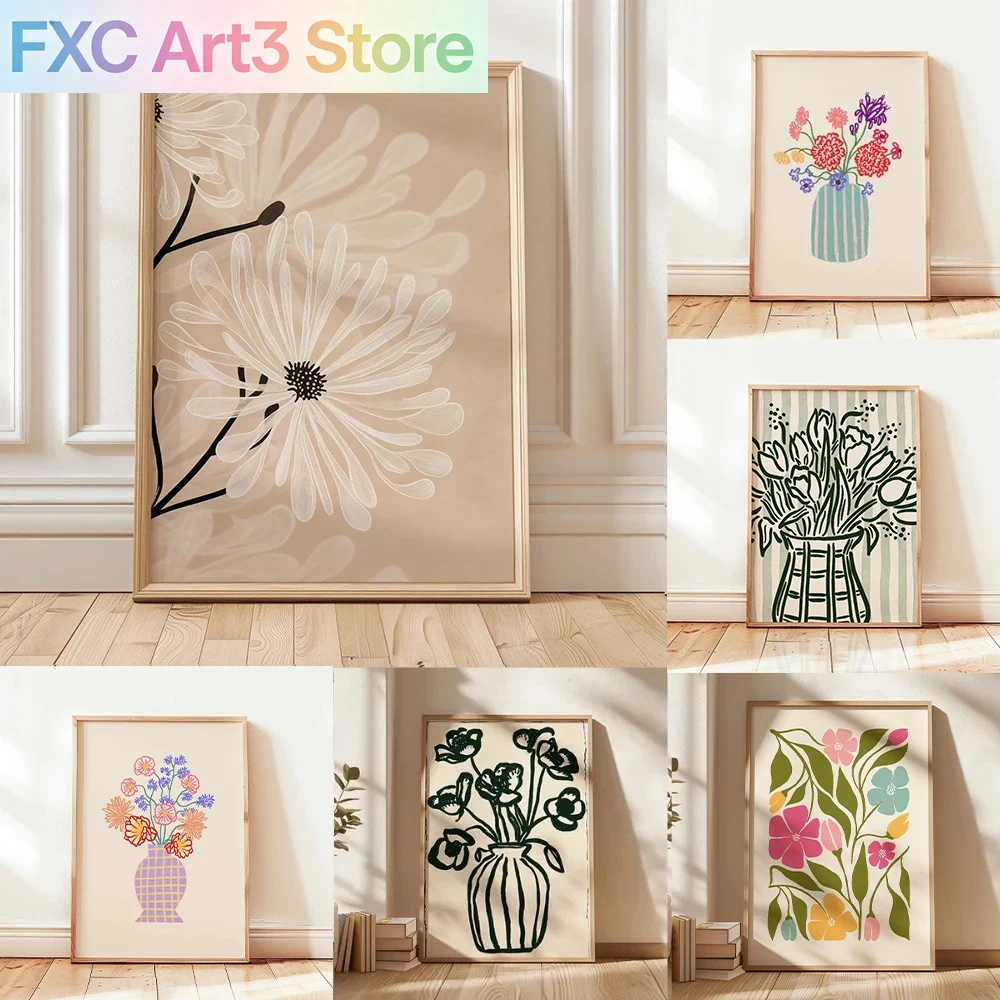 Live Plant Fertilizer - Frameless,1pc Retro Beige Floral Line Printing,Simple