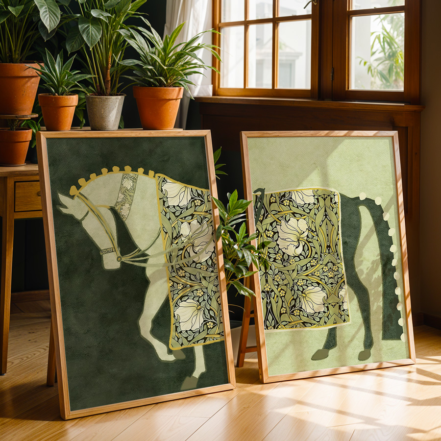 Live Plant Fertilizer - 2 Pieces/Set, Vintage Floral Horse Art