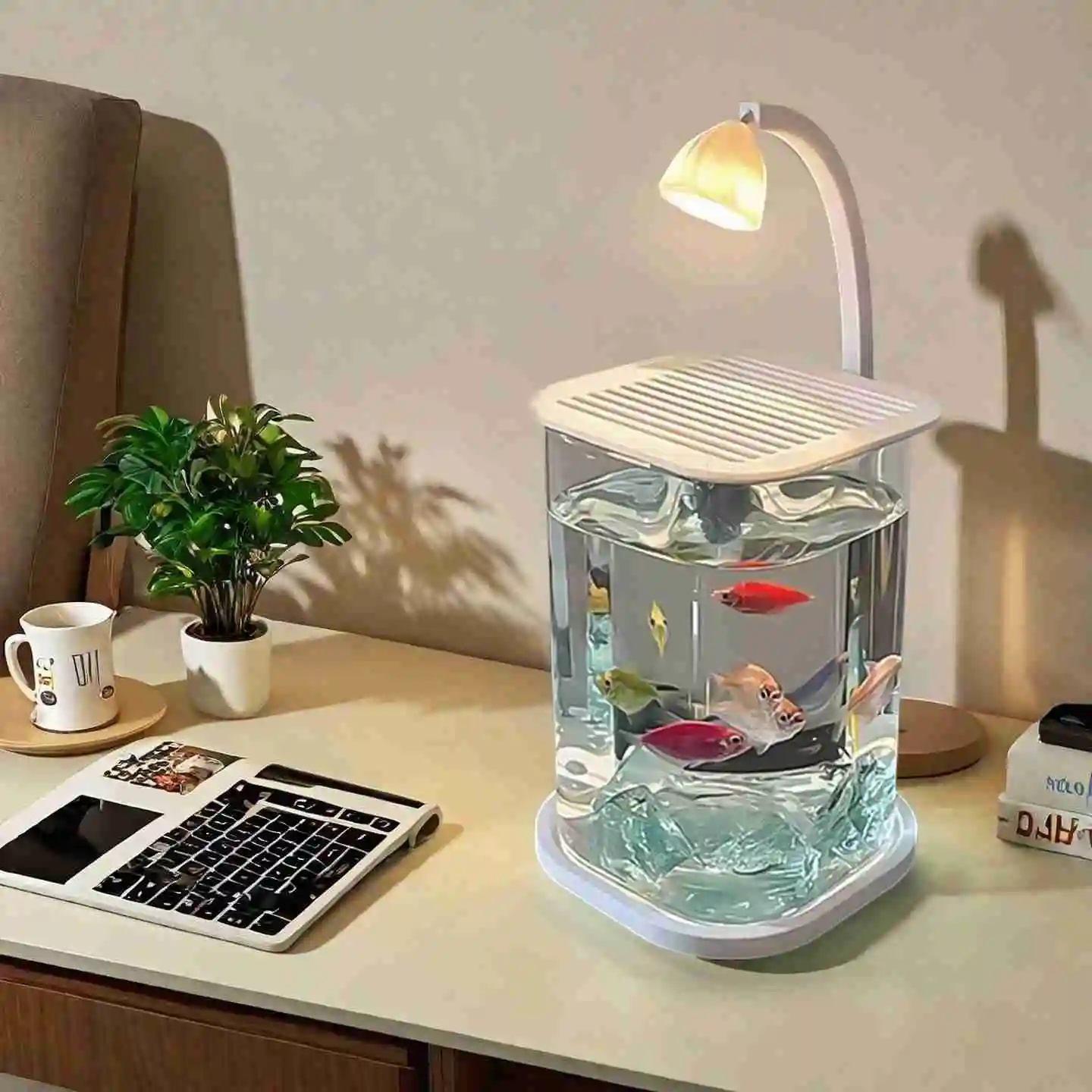 Mini Betta Fish Glass Tank Des - Aquarium Goldfish 评论和价格